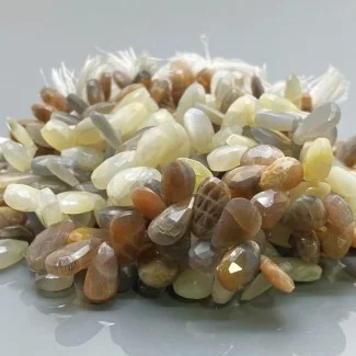Natural Multi Moonstone 9-13mm Briolette Pear A Grade Gemstone Beads Strand