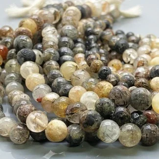 Natural Multi Rutile Quartz 6-8mm Smooth Round A Grade Gemstone Beads Strand
