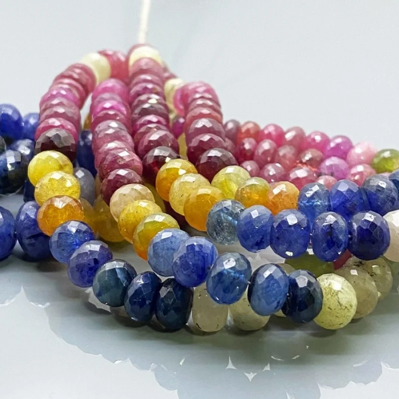 Natural Multi Sapphire 7.5-11.5mm Faceted Rondelle A+ Grade Gemstone Beads Strand