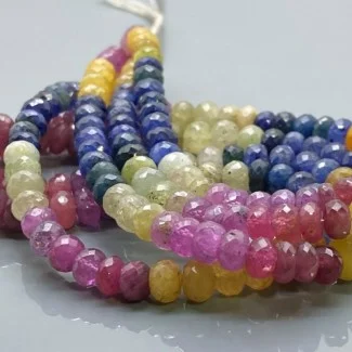 Natural Multi Sapphire 6-7.5mm Faceted Rondelle A+ Grade Gemstone Beads Strand