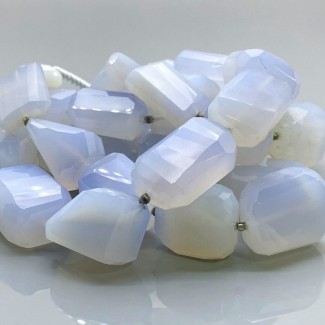 Natural Blue Chalcedony 19-28mm Step Cut Nugget AA+ Grade Gemstone Beads Strand