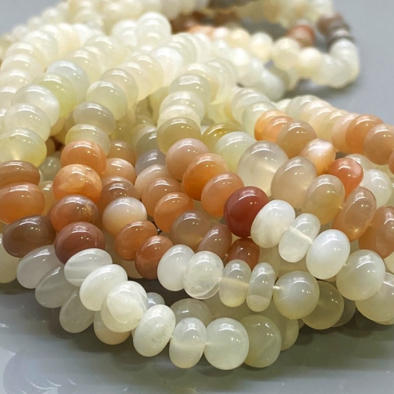 Natural Multi Moonstone 7-10mm Smooth Rondelle AA Grade Gemstone Beads Strand