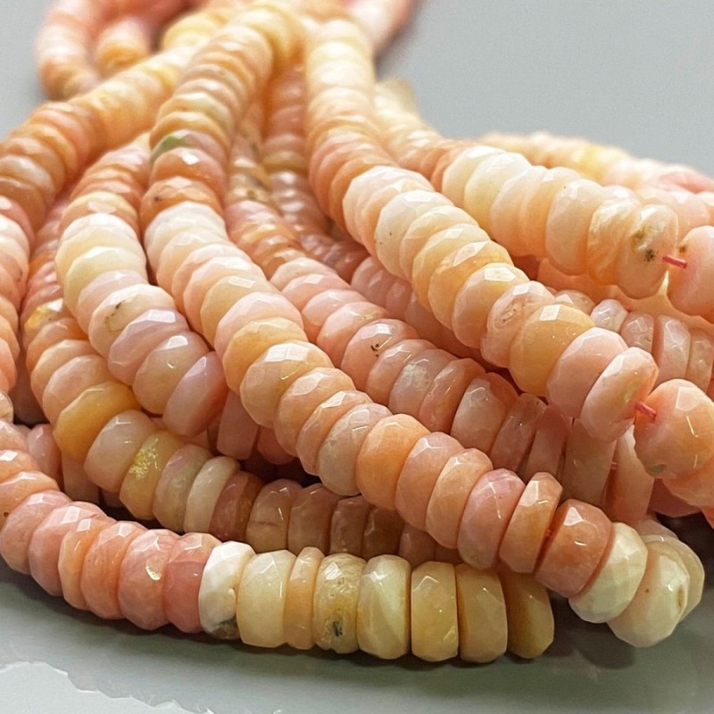 Natural Pink Opal 7-7.5mm Faceted Wheel A+ Grade Gemstone Beads Strand