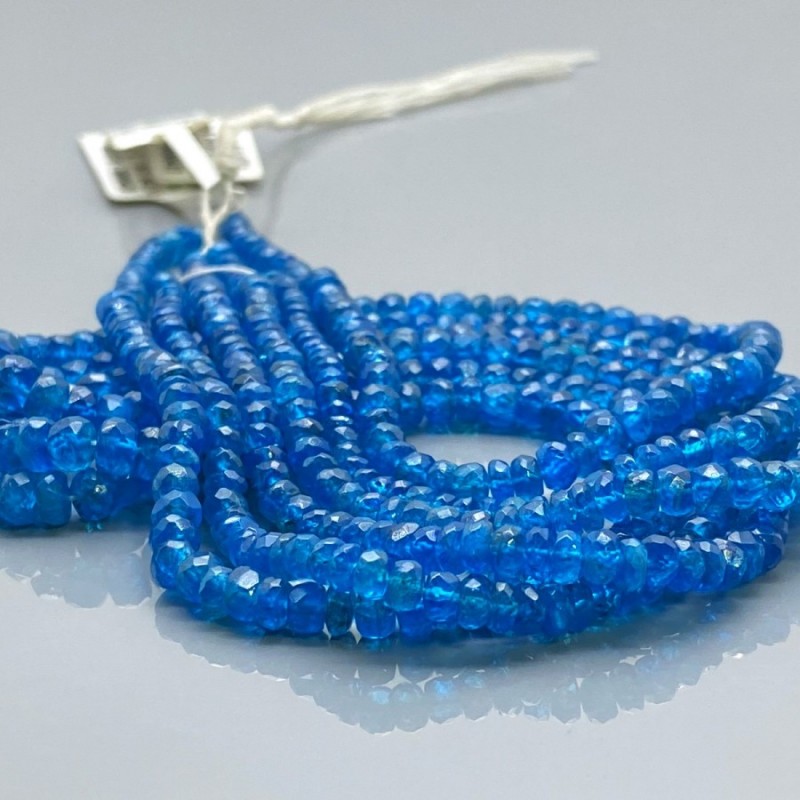 Natural Neon Blue Apatite 3-5mm Faceted Rondelle AA+ Grade Gemstone Beads Strand