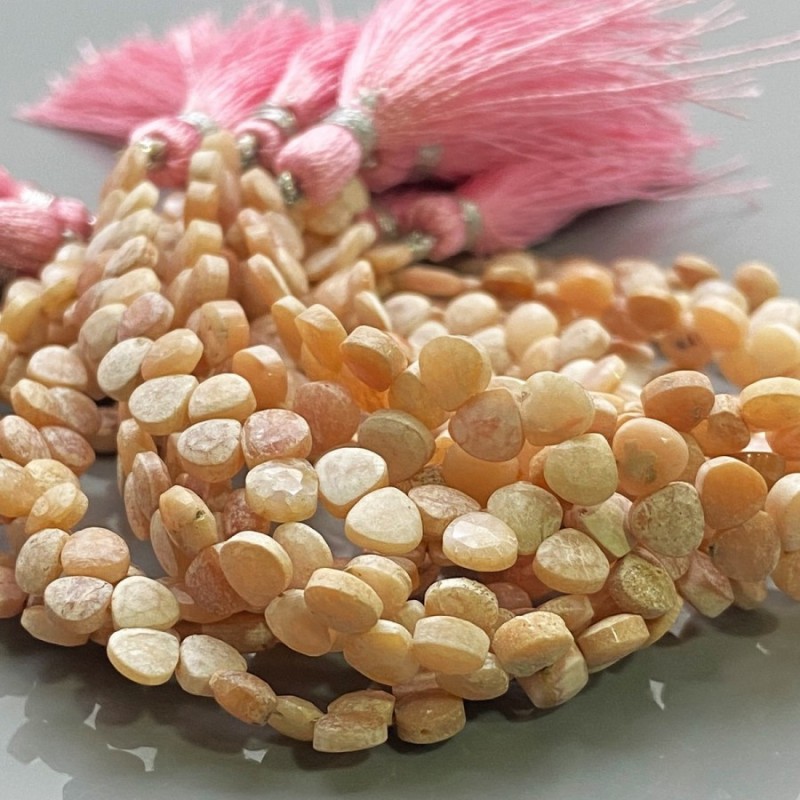 Natural Pink Opal 5mm Briolette Heart AA Grade Gemstone Beads Strand