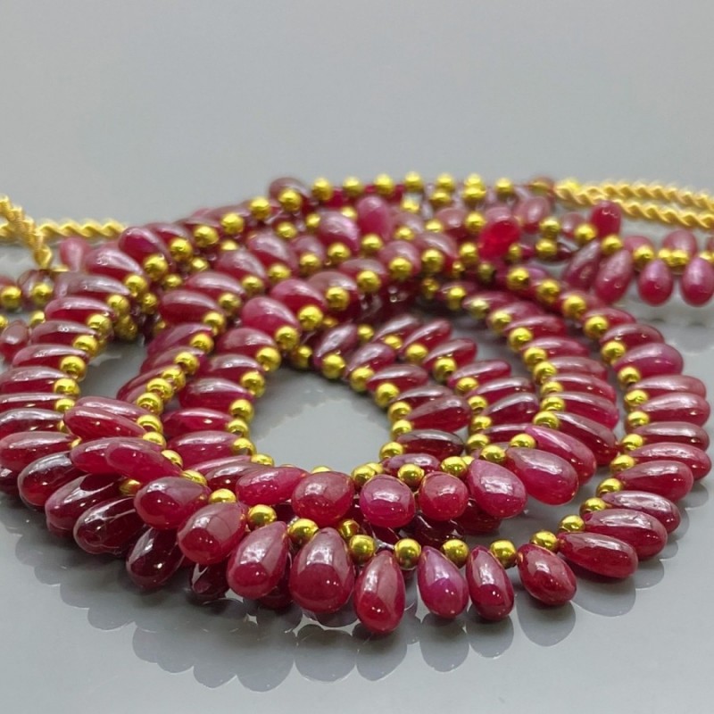 Natural Ruby 6.5-7.5mm Smooth Pear AA Grade Gemstone Beads Strand