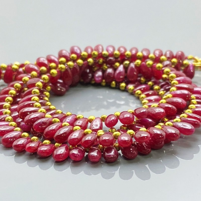 Natural Ruby 6-7mm Smooth Pear AA Grade Gemstone Beads Strand