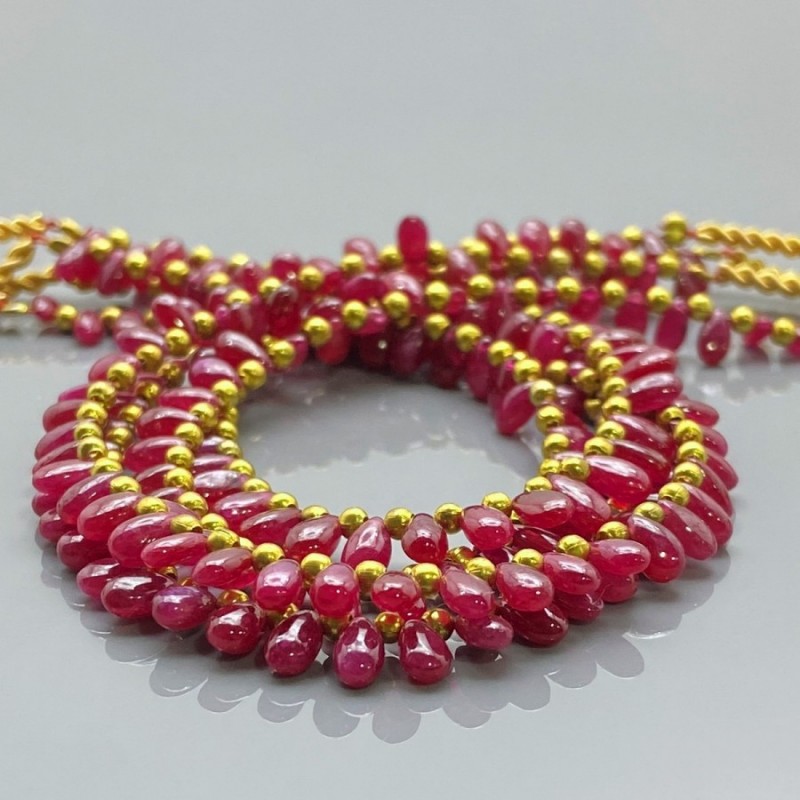 Natural Ruby 5-6mm Smooth Pear AA Grade Gemstone Beads Strand