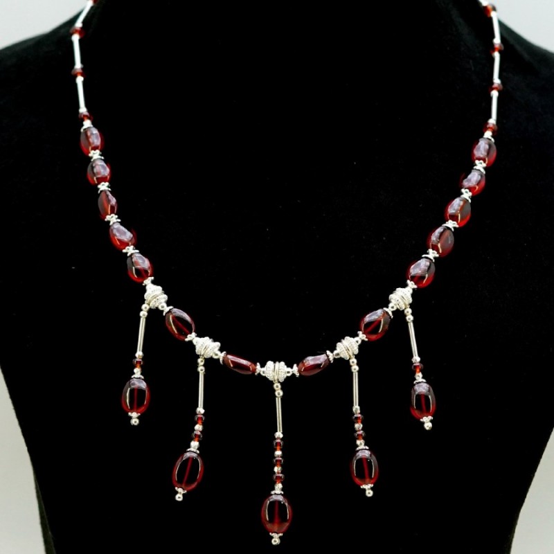 Natural RhodiumHessonite Garnet 4-12mm Smooth Mix AAA Grade Necklace