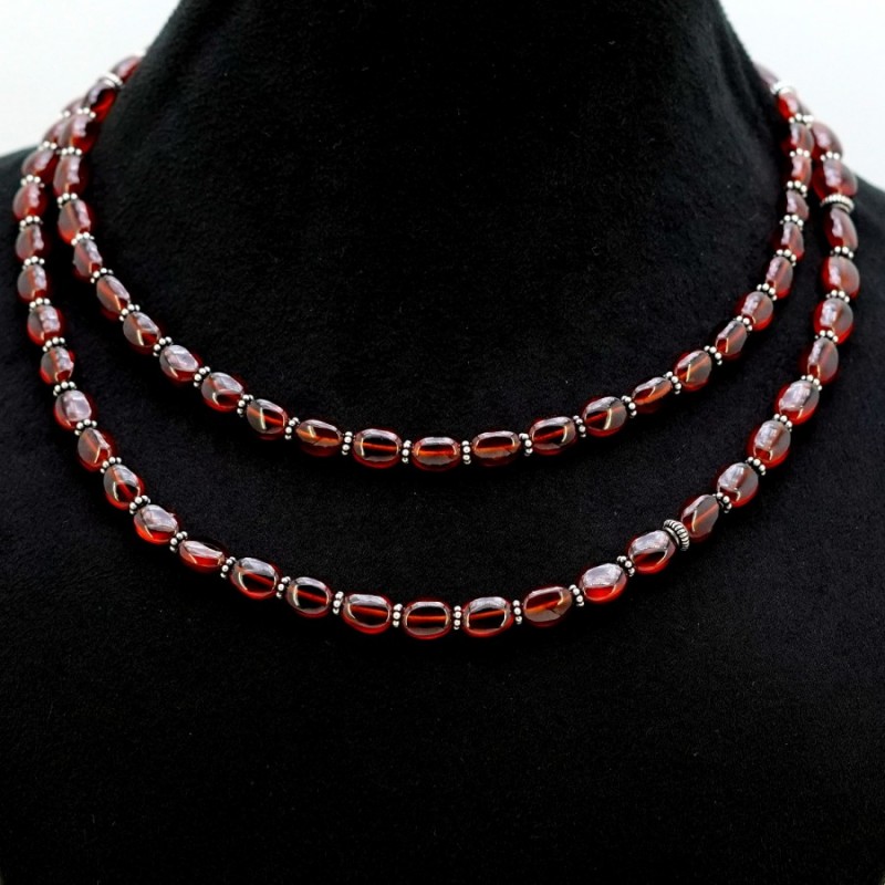 Natural RhodiumHessonite Garnet 6-11mm Smooth Oval AAA Grade Necklace