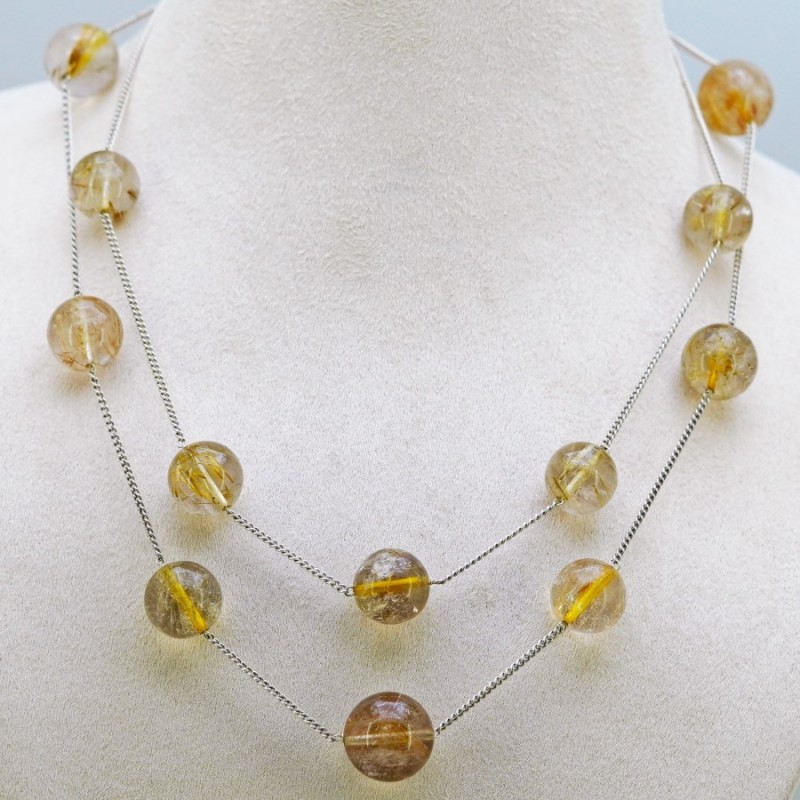 Natural RhodiumGolden Rutile 14-16mm Smooth Round AAA Grade Necklace