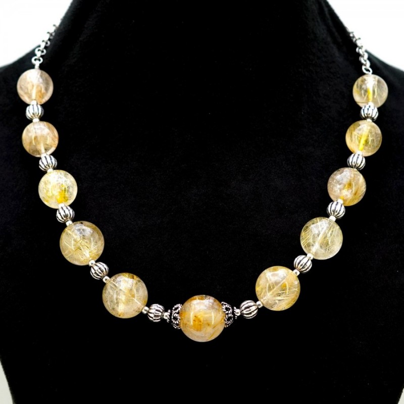 Natural RhodiumGolden Rutile 14-18mm Smooth Round AA Grade Necklace