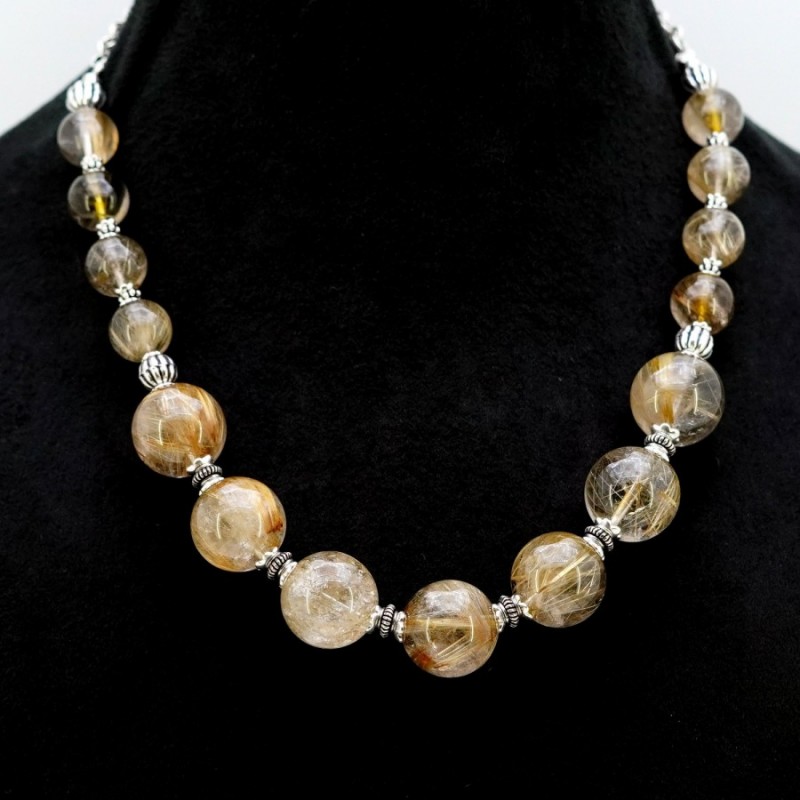 Natural RhodiumGolden Rutile 11-17mm Smooth Round AA Grade Necklace