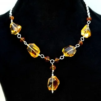Natural Citrine 925 Sterling Silver Necklace