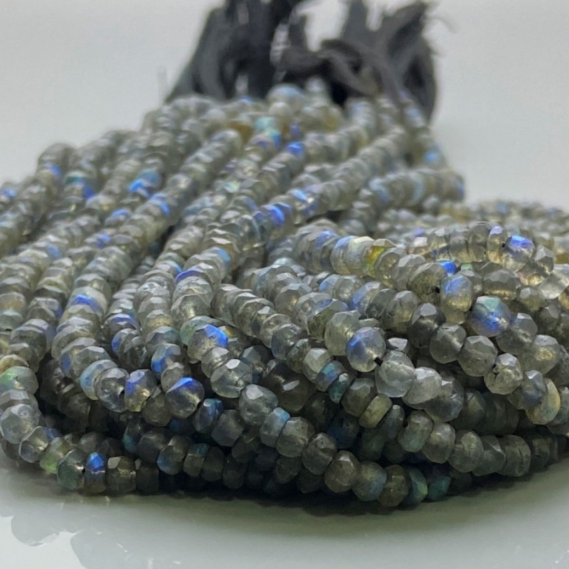 Natural Labradorite 4-4.5mm Faceted Rondelle A Grade Gemstone Beads Strand