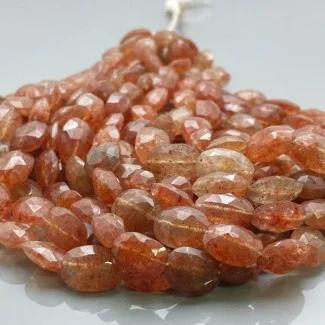 Natural Sun Stone 10-14mm Faceted Oval AA Grade Gemstone Beads Strand