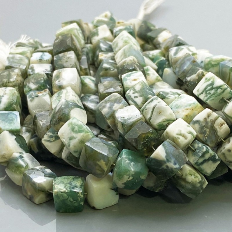 Natural Tree Agate 7-8mm Faceted Cube AA Grade Gemstone Beads Strand