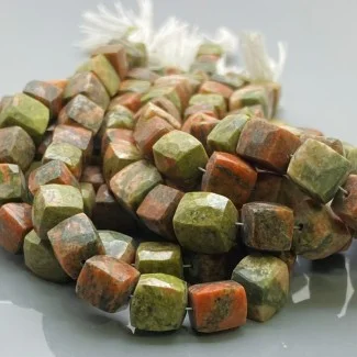 Natural Unakite 7-8mm Faceted Cube AA Grade Gemstone Beads Strand