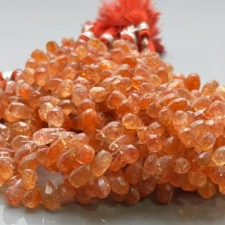 Natural Sun Stone 7-10mm Briolette Drop AA Grade Gemstone Beads Strand