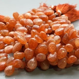 Natural Sun Stone 9-11mm Smooth Pear A Grade Gemstone Beads Strand