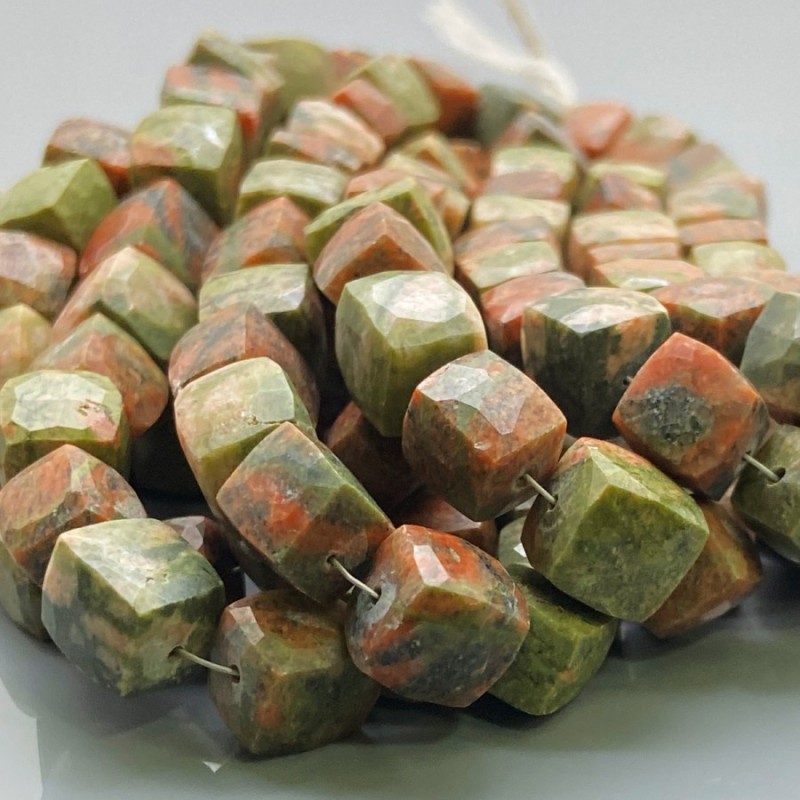 Natural Unakite 8-9mm Faceted Cube AA Grade Gemstone Beads Strand
