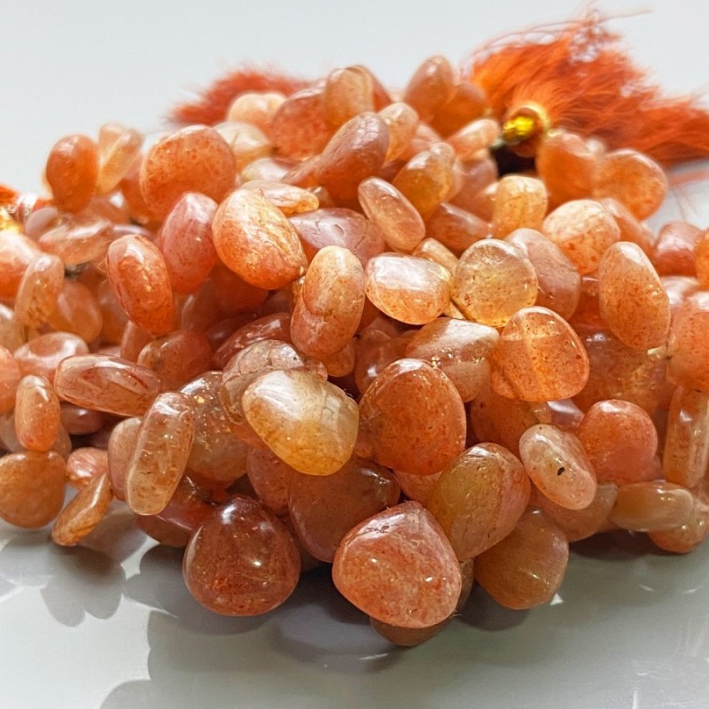 Natural Sun Stone 7-10mm Smooth Heart A Grade Gemstone Beads Strand