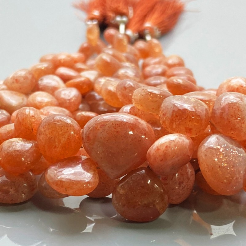 Natural Sun Stone 9-13mm Smooth Heart A Grade Gemstone Beads Strand