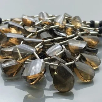 Natural Smoky Quartz 10-18mm Briolette Twisted AAA Grade Gemstone Beads Strand