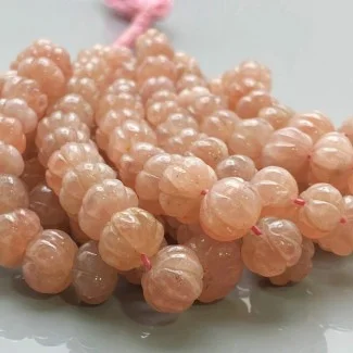 Natural Strawberry Quartz 7-13mm Carved Melon A+ Grade Gemstone Beads Strand