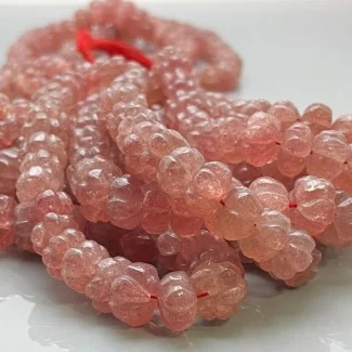 Natural Strawberry Quartz 8-14mm Carved Melon A+ Grade Gemstone Beads Strand