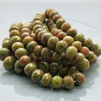 Natural Unakite 9-12mm Faceted Rondelle AA+ Grade Gemstone Beads Strand