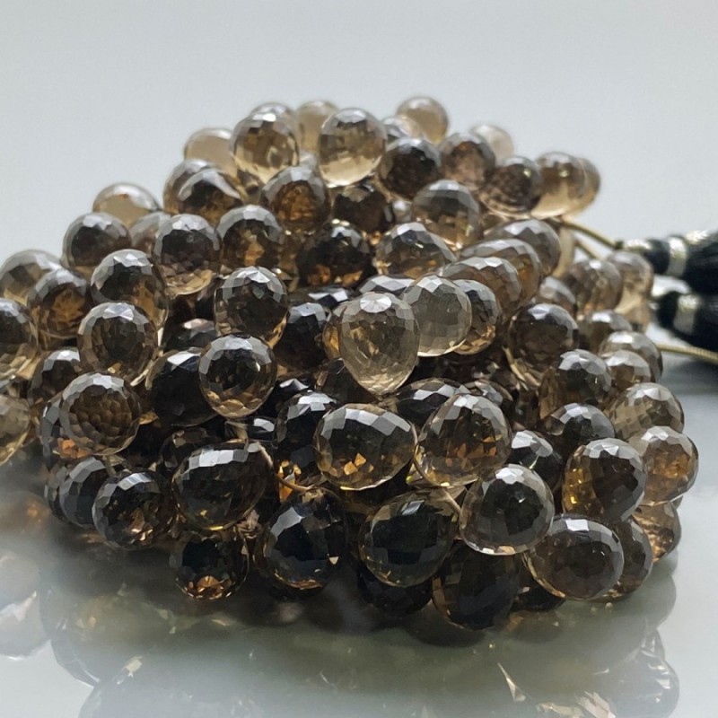 Natural Smoky Quartz 11mm Briolette Drop AAA Grade Gemstone Beads Strand