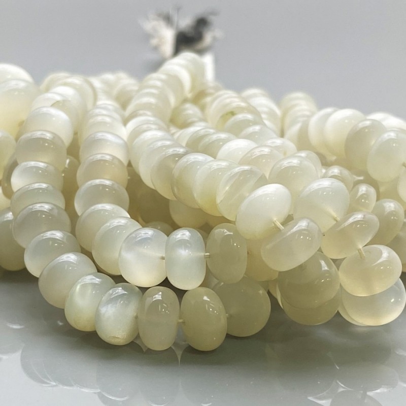 Natural White Moonstone 7-14mm Smooth Rondelle AA+ Grade Gemstone Beads Strand