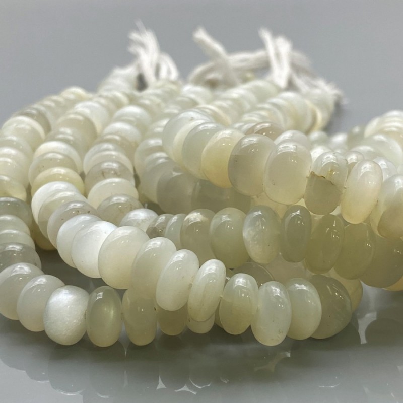 Natural White Moonstone 10-11.5mm Smooth Rondelle AA Grade Gemstone Beads Strand
