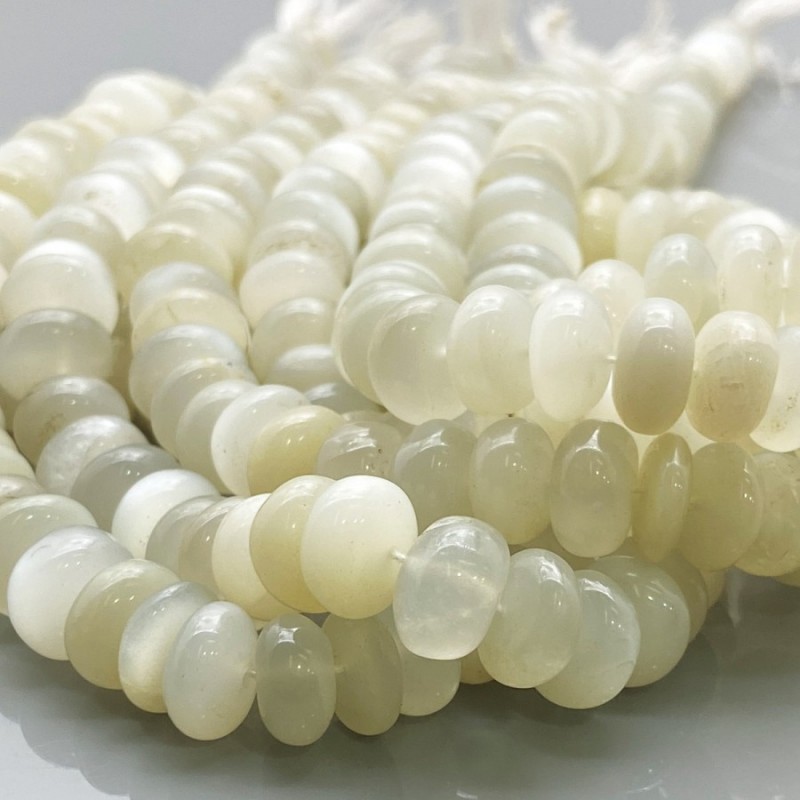 Natural White Moonstone 9-10mm Smooth Rondelle AA Grade Gemstone Beads Strand