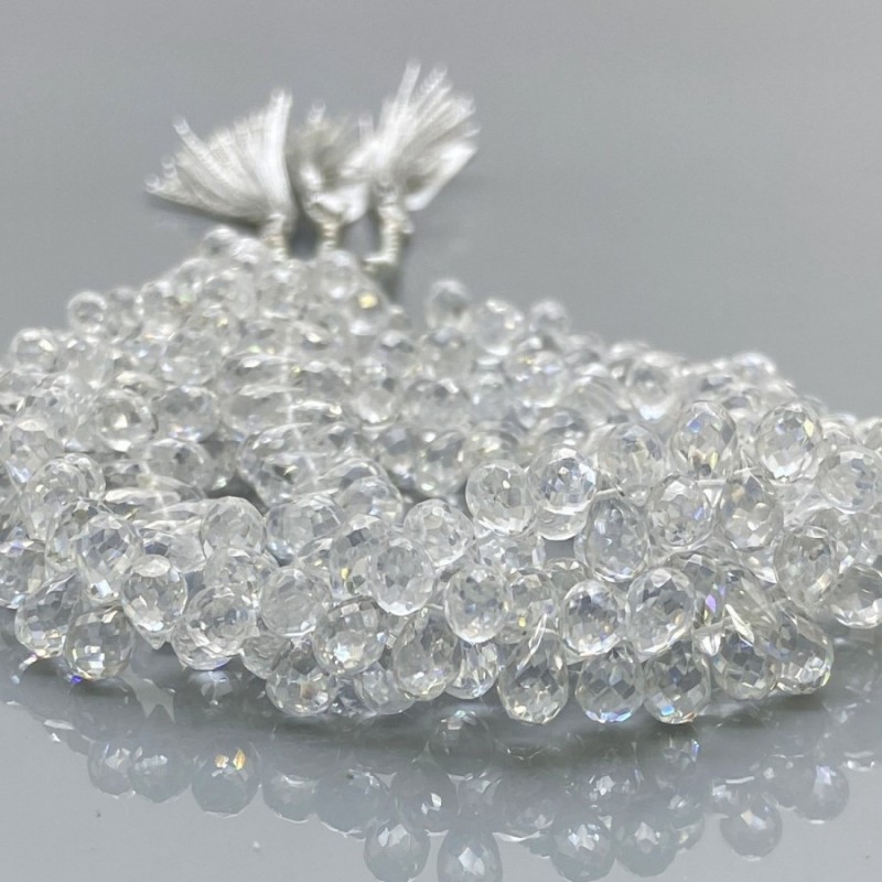Natural White Topaz 6.5-7.5mm Briolette Drop AAA Grade Gemstone Beads Strand