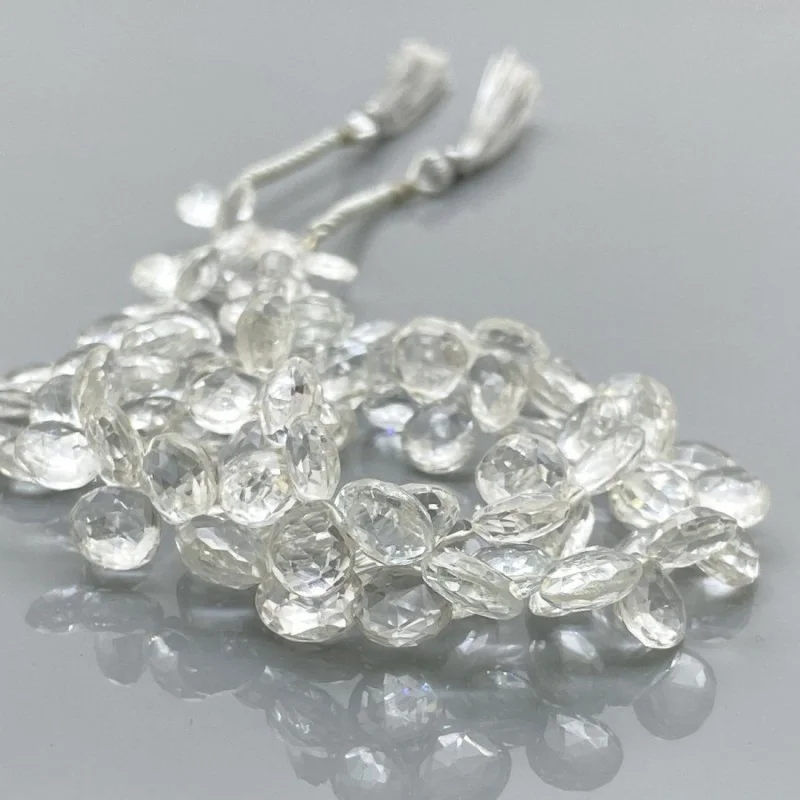 Natural White Topaz 7-8mm Briolette Heart AAA Grade Gemstone Beads Strand