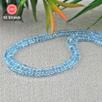 Aquamarine 3.5-6.5mm Smooth Rondelle Shape 16 Inch Long Gemstone Beads - Total 2 Strands In The Lot - SKU:156753