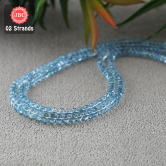 Aquamarine 3.5-6.5mm Smooth Rondelle Shape 16 Inch Long Gemstone Beads - Total 2 Strands In The Lot - SKU:156754