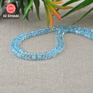 Aquamarine 4-6.5mm Smooth Rondelle Shape 16 Inch Long Gemstone Beads - Total 2 Strands In The Lot - SKU:156755