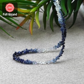 Blue Sapphire 3-4.5mm Briolette Drops Shape 15 Inch Long Gemstone Beads Strand - SKU:156801