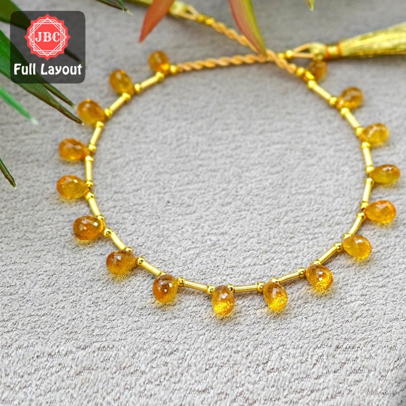 Yellow Sapphire 6.5-8.5mm Faceted Drops Shape 9 Inch Long Gemstone Beads