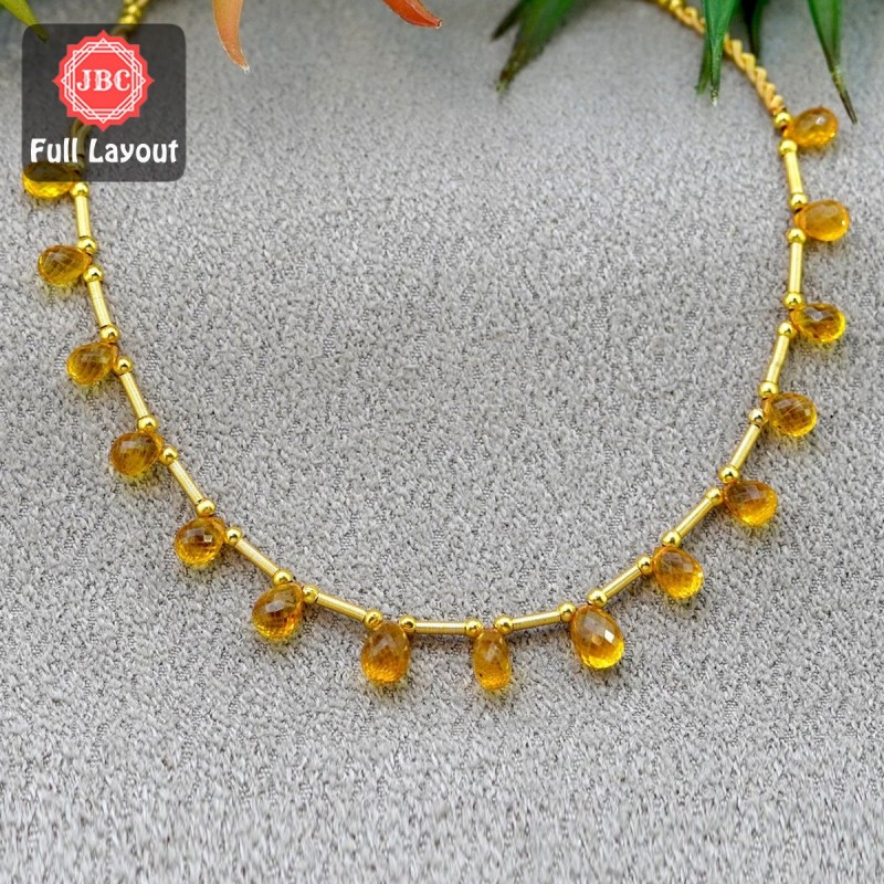 Yellow Sapphire 6.5-8mm Faceted Drops Shape 9 Inch Long Gemstone Beads