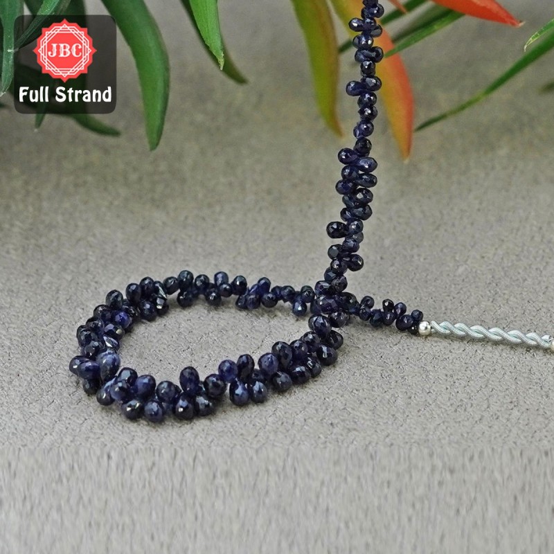 Blue Sapphire 3-5mm Briolette Drops Shape 7 Inch Long Gemstone Beads Strand