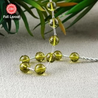 Olive Quartz 10-11mm Faceted Round Shape 9 Inch Long Gemstone Beads Layout