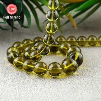 Olive Quartz 11-17.5mm Smooth Round Shape 18 Inch Long Gemstone Beads Strand