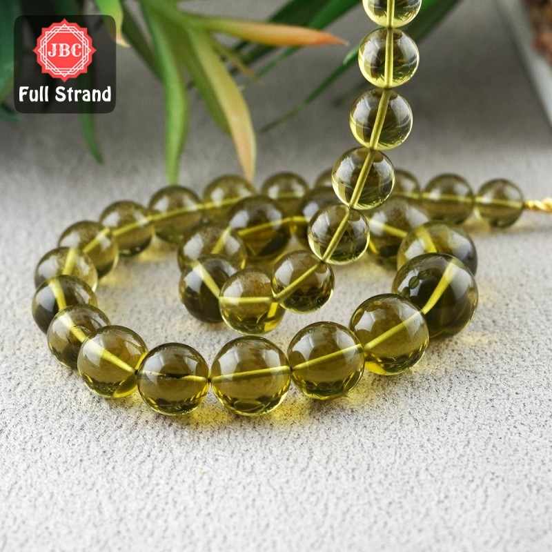 Olive Quartz 10-17.5mm Smooth Round Shape 18 Inch Long Gemstone Beads Strand