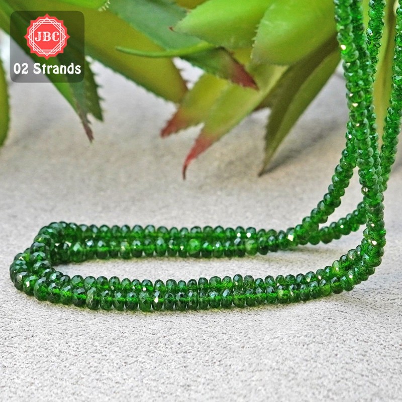 Chrome Diopside 4-6mm Faceted Rondelle Shape 16 Inch Long Gemstone Beads - Total 2 Strands In The Lot - SKU:156744