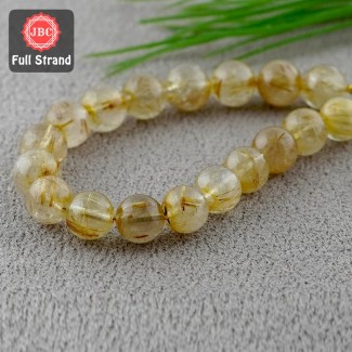 Golden Rutile 10.5-11.5mm Smooth Round Shape 8 Inch Long Gemstone Beads