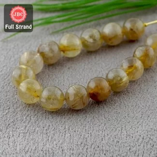 Golden Rutile 13-14mm Smooth Round Shape 8 Inch Long Gemstone Beads